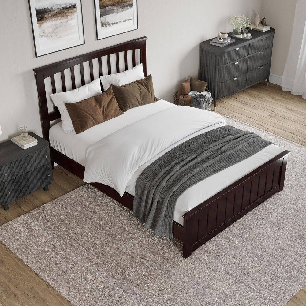 Espresso Full Wood Platform Bed with Slatted Headboard and Footboard