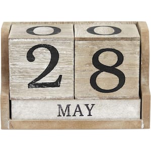Wooden Perpetual Block Desk Calendar Wood Month Date Display Block Rustic Farmhouse Wood Calendar in Gray Beige Finish