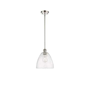 Bristol Glass 60-Watt 1 Light Polished Nickel Shaded Mini Pendant Light with Seeded glass Seeded Glass Shade