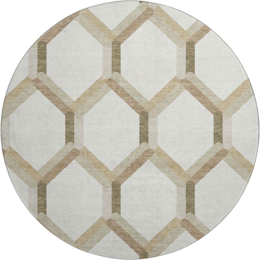 Mayfield Premium Machine Washable Abstract AMF2343 Ivory 8 ft. x 8 ft. Round Rug price history on PriceWatchPro