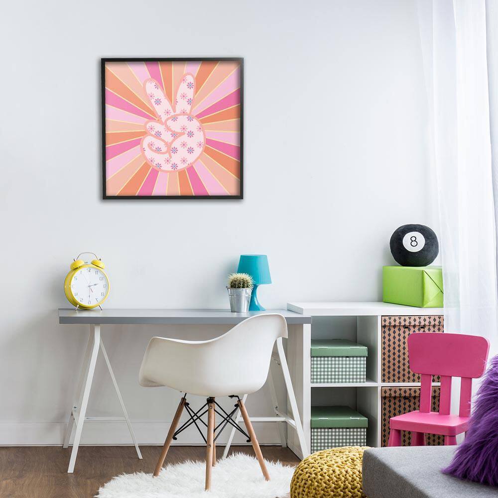 Beaming Peace Sign Hand by Jesse Keith Black Framed Typography Giclee Art Print 24 in. x 24 in. price history on PriceWatchPro