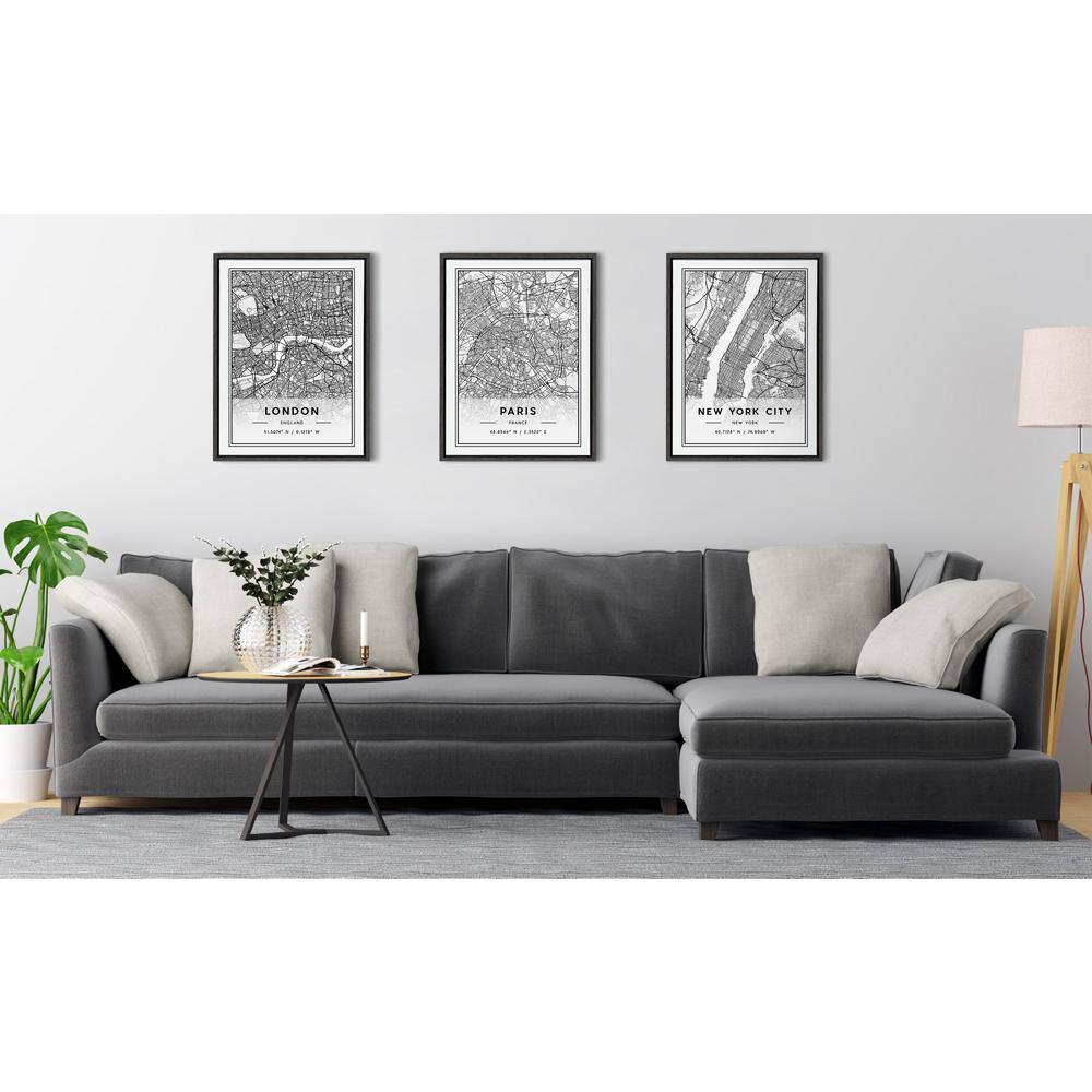 Paris Modern Map Black and White Framed Canvas Art