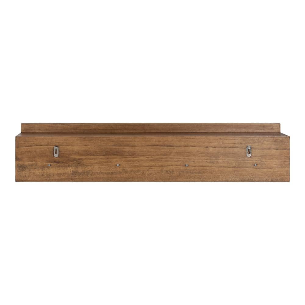 Natural Wood Wall Shelf with 4 Black Knobs