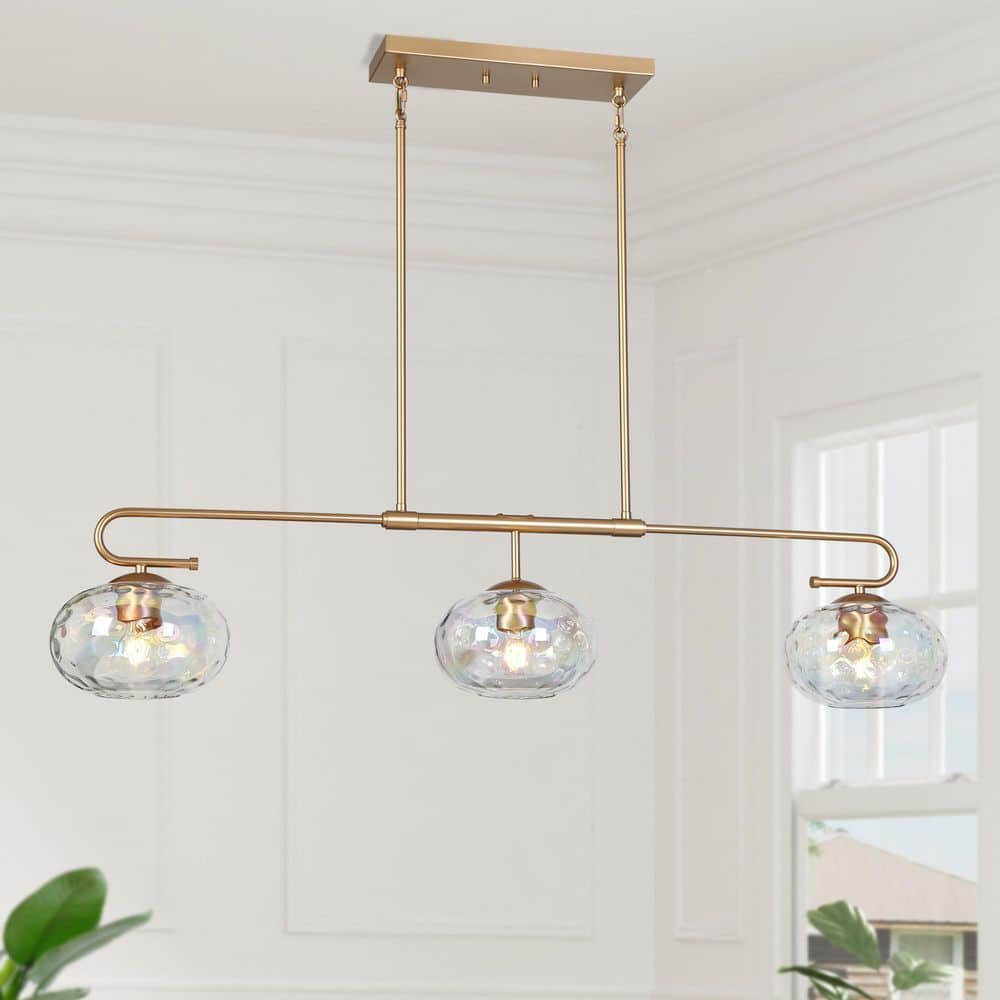 LNC Chrysaorican 3-Light Satin Gold Island Chandelier with LNC Chrysaorican 3-Light Satin Gold Island Chandelier with
