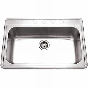 Houzer Premier 33 in. Stainless Steel Topmount 4-hole Single Bowl Kitchen Sink with Strainer - PGS-3122-4-1