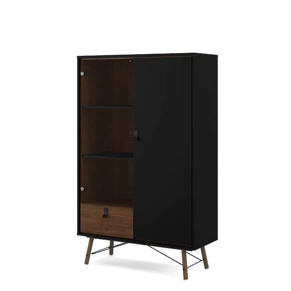 Tvilum Ry Black Matte/Walnut 1-Drawer China Cabinet with 1-Door and 1-Glass Door
