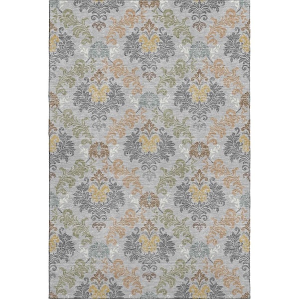 Mayfield Premium Machine Washable Abstract AMF2544 Silver 10 ft. x 14 ft. Area Rug