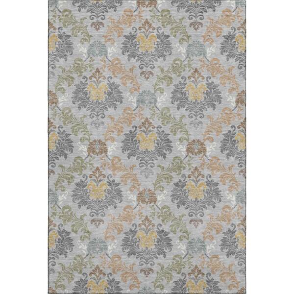 Mayfield Premium Machine Washable Abstract AMF2544 Silver 5 ft. x 7 ft. 6 in. Area Rug