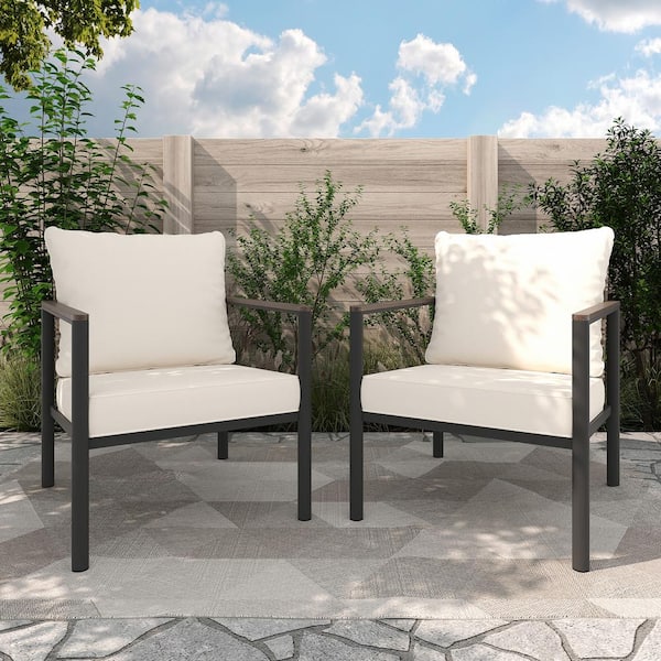 INMITOM 2-Piece Outdoor Patio Wicker Lounge Chair with Beige