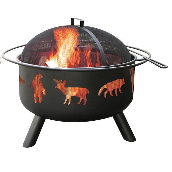 LANDMANN 24 in. Big Sky Wildlife Fire Pit in Black with Cooking Grate