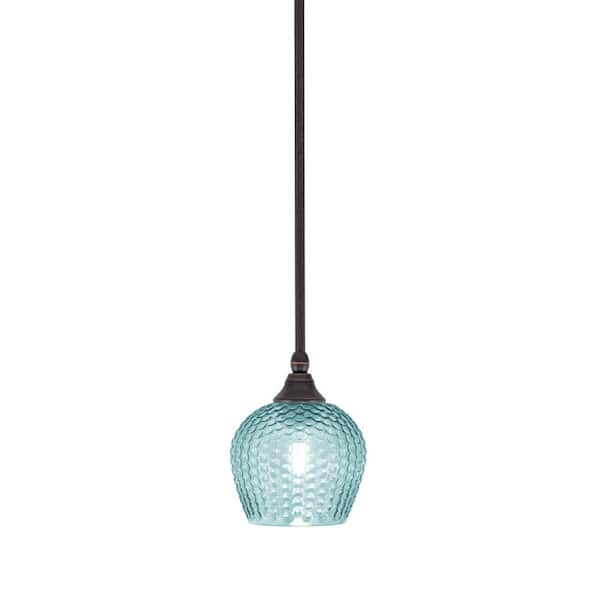 Unbranded Sparta 100-Watt 1-Light Dark Granite Shaded Pendant Light with Turquoise Glass, No Bulb Included