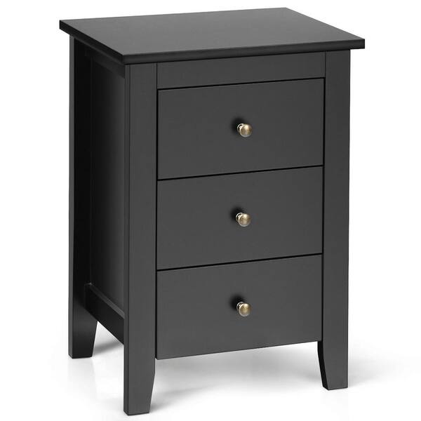 Costway 3Drawers Black Nightstand 26"x18"x14.5" HW61313BK The Home Depot