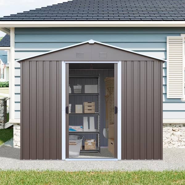 Outdoor Storage Shed 8 ft. W x 4 ft. D Metal Shed with Window and Foundation Gray (32 sq. ft. )