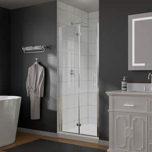 32 in. W x 72 in. H Folding Semi-Frameless Shower Door in Chrome with Clear Glass