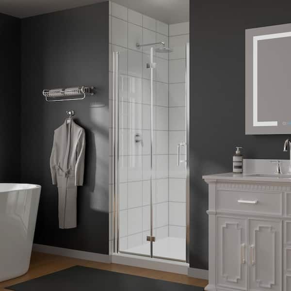 CASAINC 32 in. W x 72 in. H Folding Semi-Frameless Shower Door in Chrome with Clear Glass