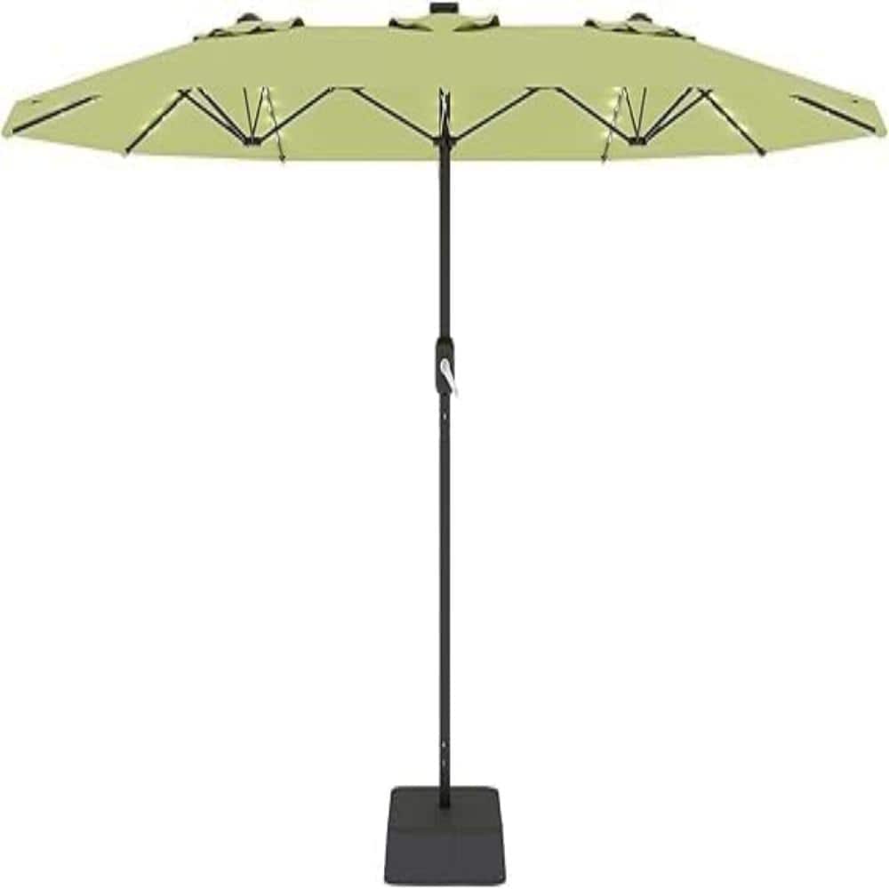 15 FT Green Patio Table Umbrella with Solar Lights & Base, 10 Sturdy Ribs Waterproof UV Resistant Outdoor Shade price history on PriceWatchPro