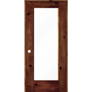 32 in. x 80 in. Knotty Alder Right-Hand Full-Lite Clear Glass Red Chestnut Stain Wood Single Prehung Interior Door