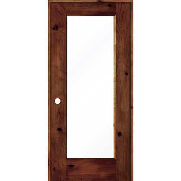 Krosswood Doors 32 in. x 80 in. Knotty Alder Right-Hand Full-Lite Clear Glass Red Chestnut Stain Wood Single Prehung Interior Door