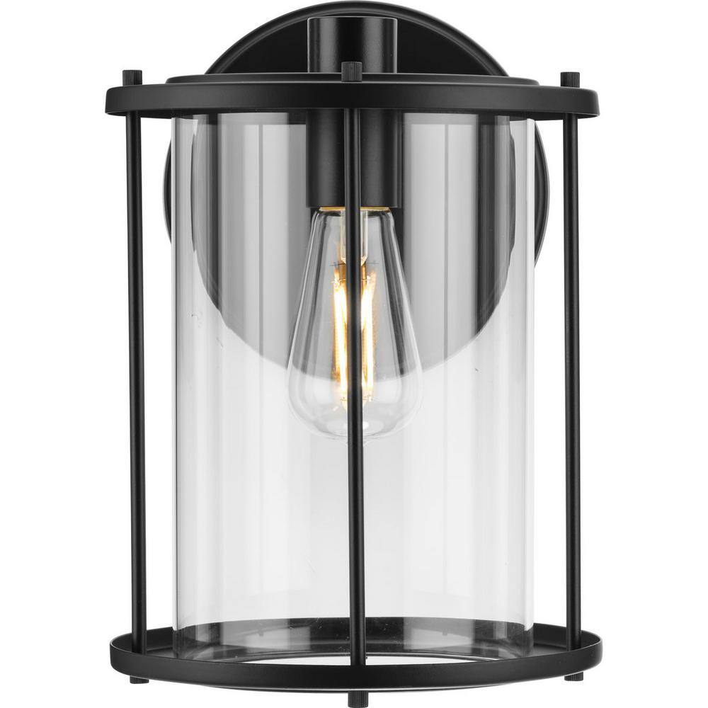 Matte Black Cylinder Outdoor Wall Lantern with Clear Glass