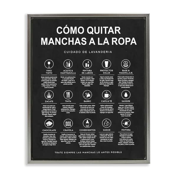 Stupell Industries Lavanderia Stain Guide Black by Lettered and Lined Gray Floater Frame Typography Graphic Art Print 21 in. x 17 in.