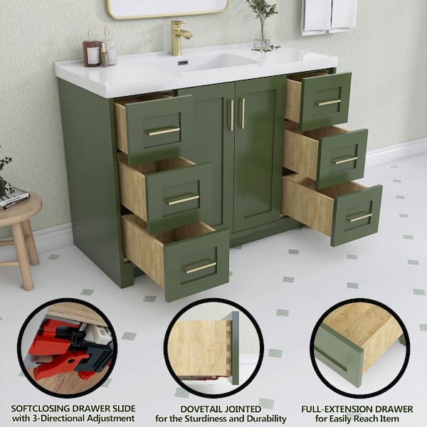 Zeafive Gnie 48 in. Single Sink Green Bath Vanity with White Solid