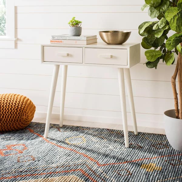 SAFAVIEH Dean 29 in. 2-Drawer Rustic White Wood Console Table