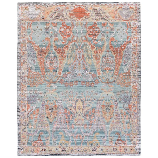 Jewel Of India 8 ft. x 10 ft. Teal/Rust Persian Area Rug