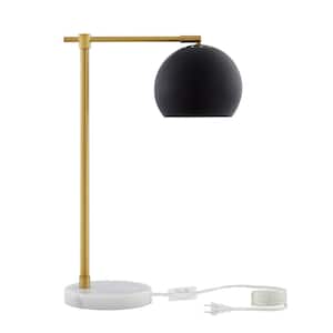 22 in. Black Modern Integrated LED Bedside Table Lamp with Black Metal Shade