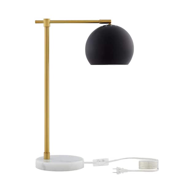 HomeRoots 22 in. Black Modern Integrated LED Bedside Table Lamp with Black Metal Shade