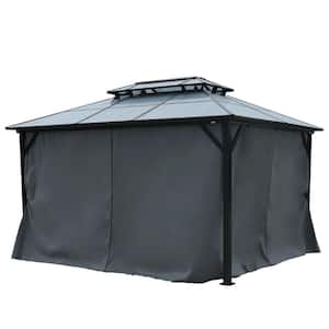 10 ft. x 13 ft. Black Outdoor Gazebo with Netting and Curtains