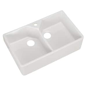 Farmhouse Apron Front Fireclay 32 in. 1-Hole Double Bowl Kitchen Sink in White