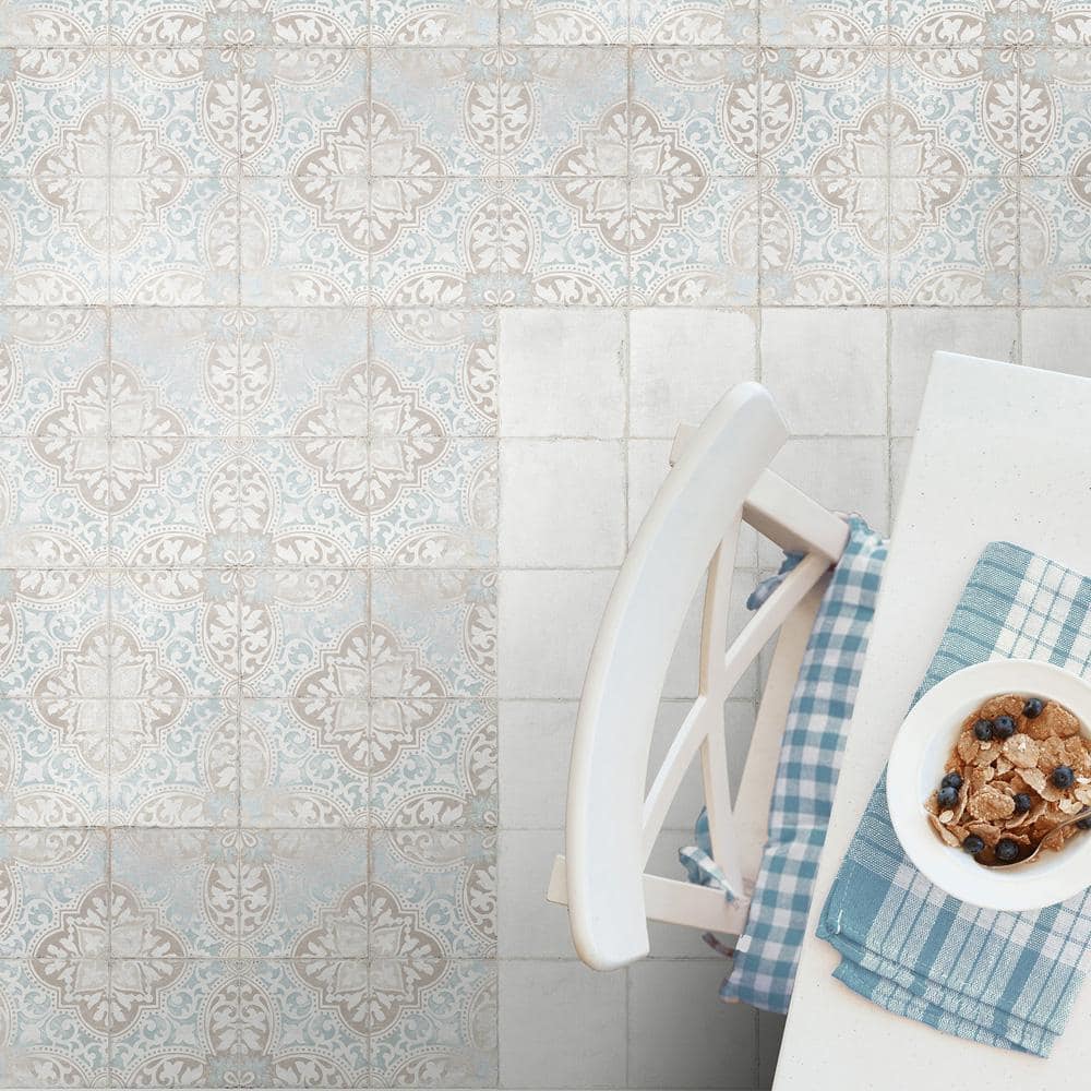 Barcelona 6" x 6" Beige and Blue Porcelain Patterned Tile