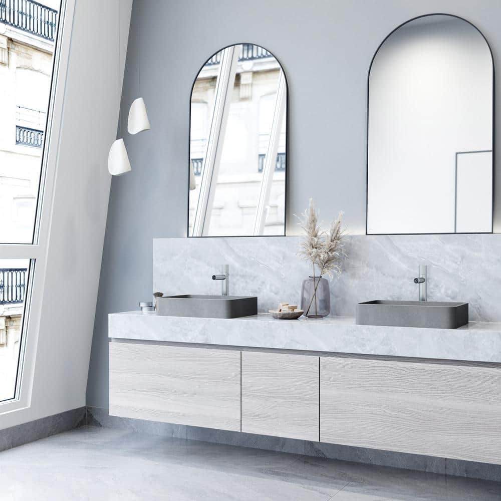 Gray Concrete Rectangular Vessel Bathroom Sink, 19" x 14"