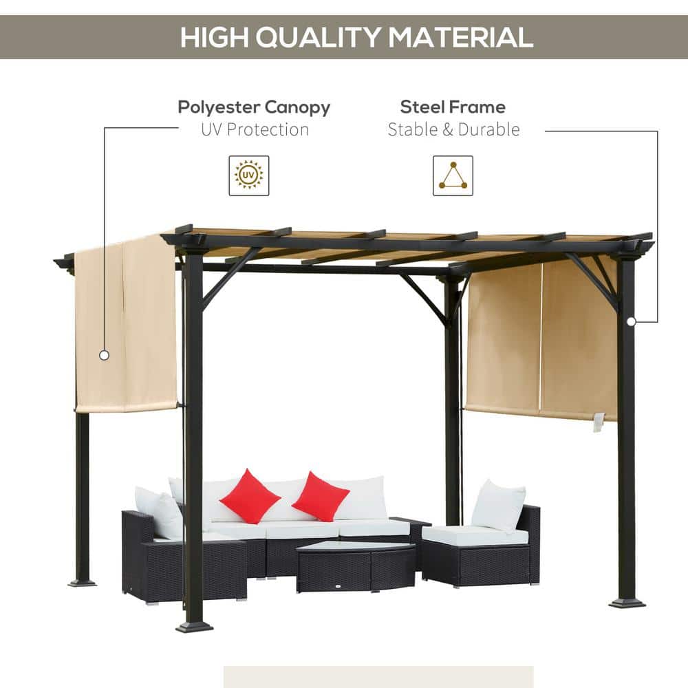Beige 10' x 10' Outdoor Retractable Metal Pergola Canopy