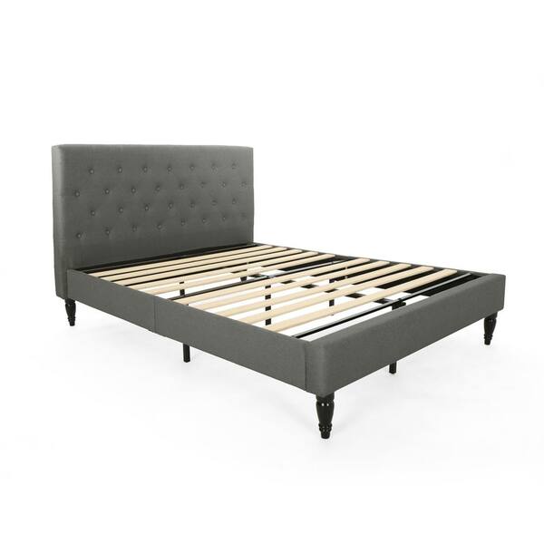 Noble House Atterbury Charcoal Grey Upholstered Queen Bed Frame 55205 ...