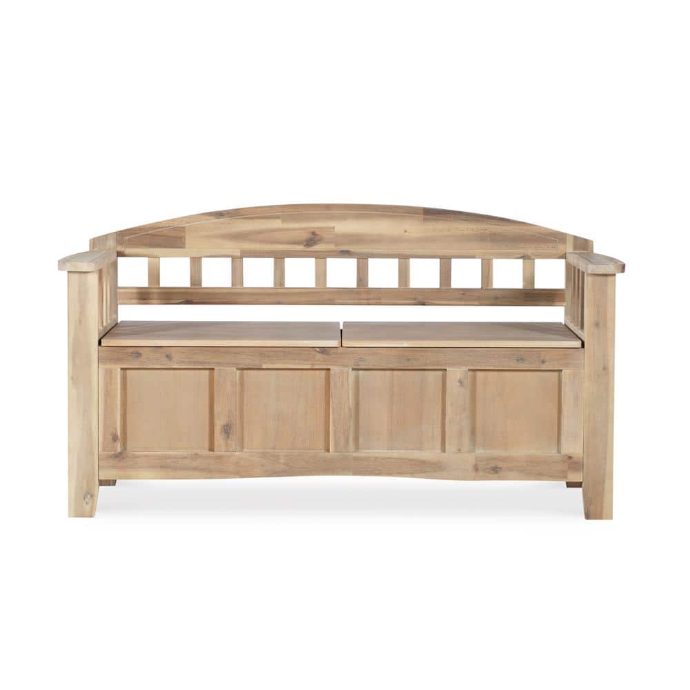 Rustic Iris 52" Natural Wash Wood Storage Bench with Split Seat