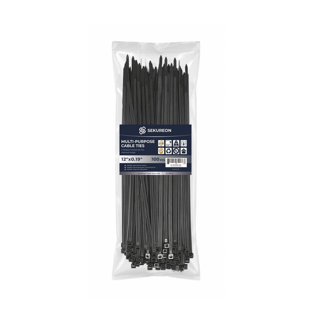 SEKUREON 12 in. Zip Ties Double Sided Toothed 100 lbs. Tensile