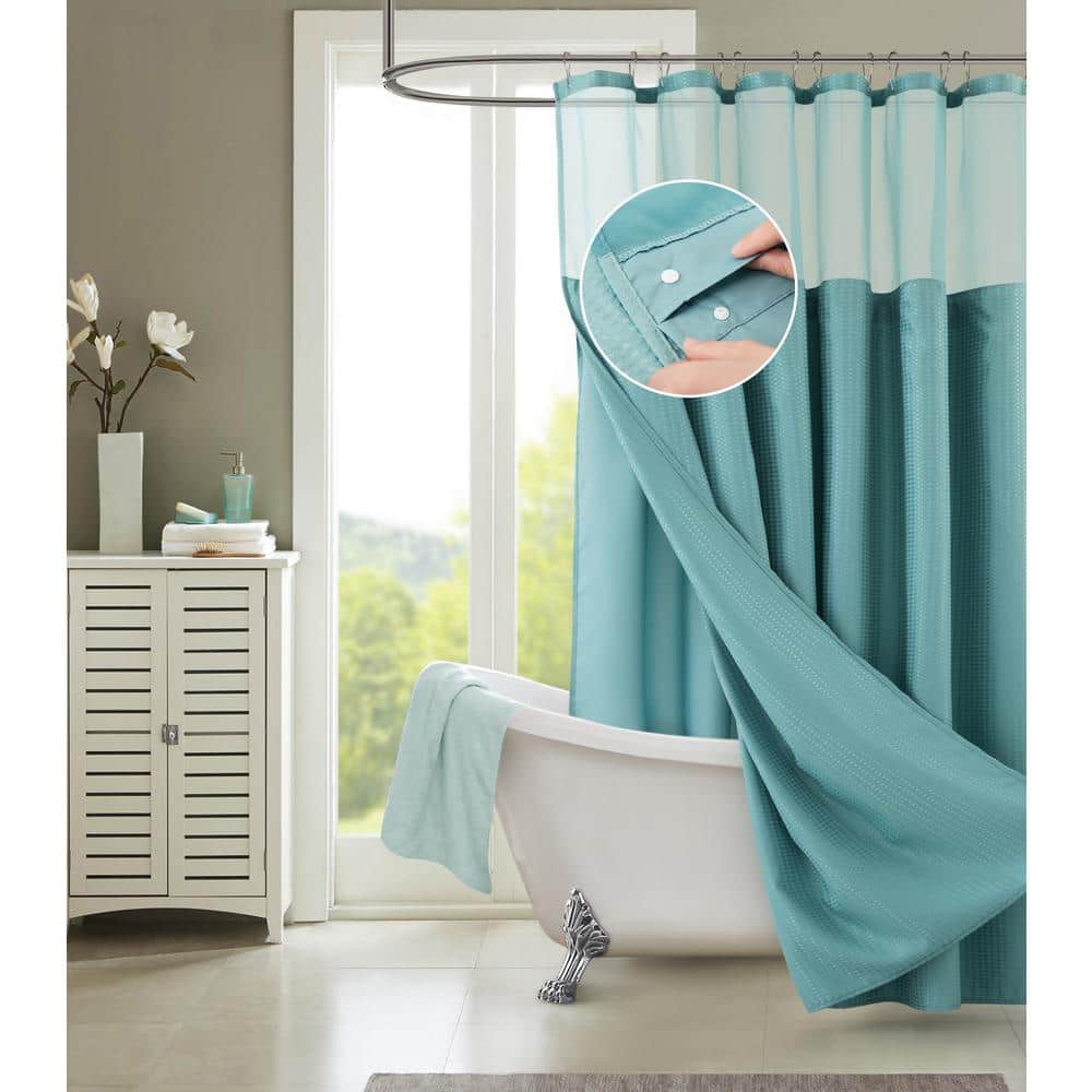 Hotel Complete 72 in. Aqua Textured Waffle Shower Curtain with Detachable L