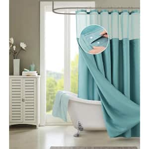 Hotel Complete 72 in. Aqua Textured Waffle Shower Curtain with Detachable Liner