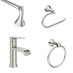 Genta Single-Handle Single Hole Bath Faucet with 3-Piece Hardware Set and 18 in. Towel Bar in Spot Resist Brushed Nickel