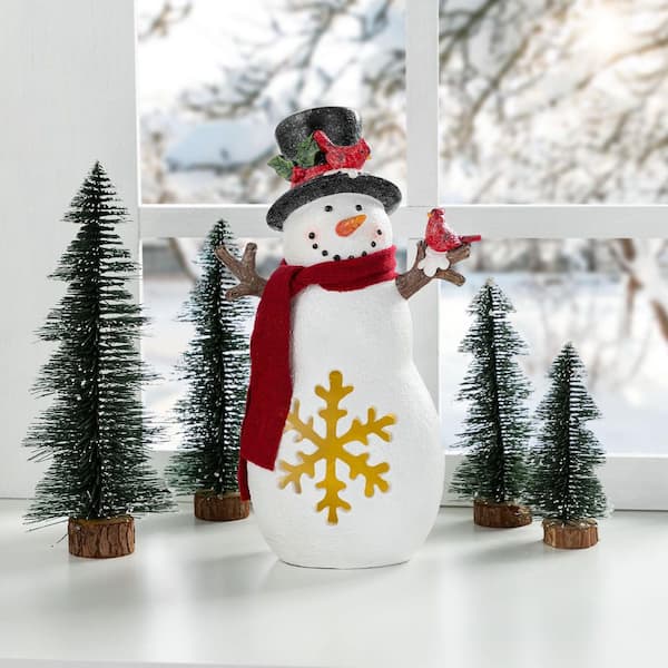 Glitzhome 15 in. H Christmas Lighted Resin Snowman Table Decor