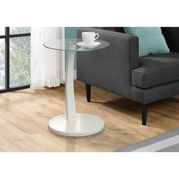 Monarch Specialties Bentwood White Glass Top End Table