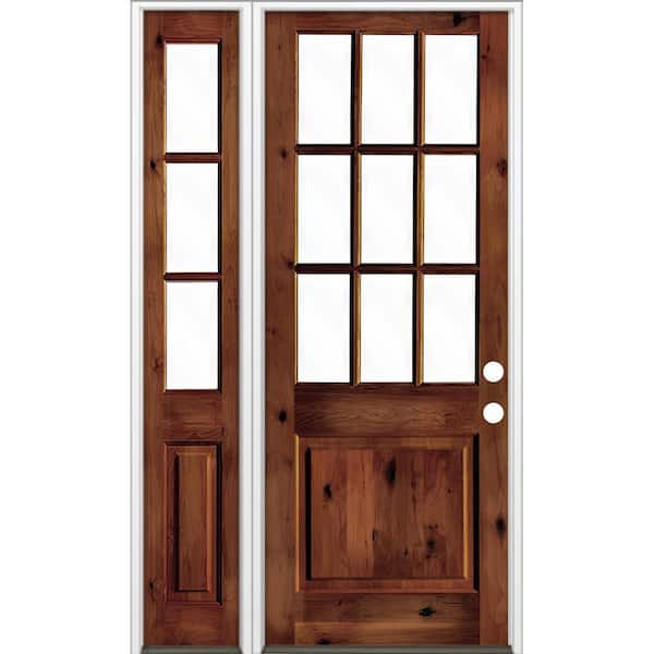 Krosswood Doors 50 in. x 96 in. Alder 2 Panel Left-Hand/Inswing Clear Glass Red Chestnut Stain Wood Prehung Front Door w/Left Sidelite