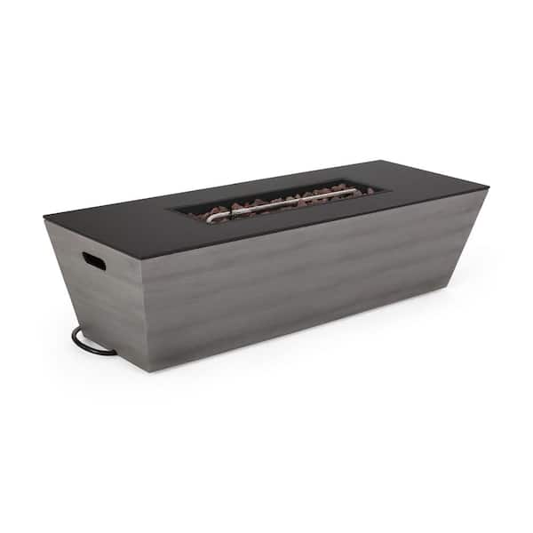 Noble House Warren Dark Gray and Black Rectangular Stone Outdoor Patio Fire Pit (No Tank Holder)