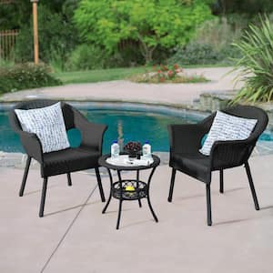 3-Piece Black Wicker Patio Conversation Seating Set