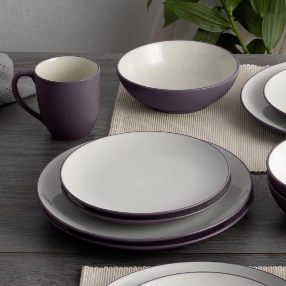 Plum and White Ceramic 16-Piece Square Dinnerware Set