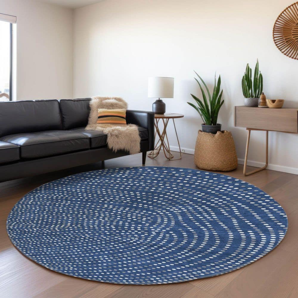 Mayfield Premium Machine Washable Abstract AMF1021 Navy 8 ft. x 8 ft. Round Rug price history on PriceWatchPro
