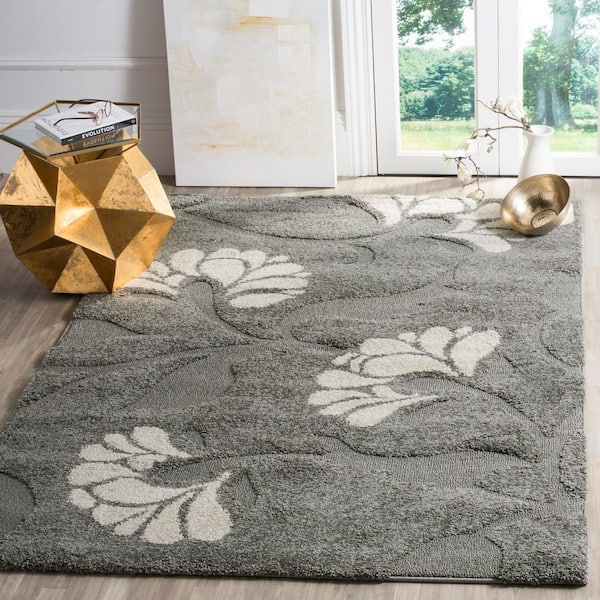 Florida Shag Gray/Beige 4 ft. x 6 ft. Solid Floral Area Rug
