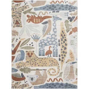 Astra Machine Washable Ivory 5 ft. x 7 ft. Animal Print Contemporary Area Rug