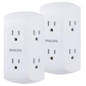 6-Outlet Wall Plug Adapter, White (2-Pack)
